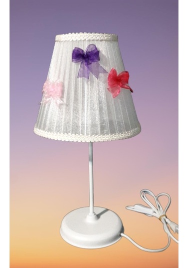 Kırmızı Mor Pembe Fiyonklu Beyaz Çocuk Odası Yatak Odası Abajur