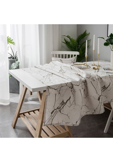 Mermer Desenli Minimalist Masa Örtüsü Örtüsü Masa Örtüsü Pamuk Keten Toz Geçirmez Dolap Örtüsü, Ebat:140x160cm Beyaz Beyaz