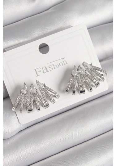 Pirinç Gümüş Renk Zirkon Taşlı Deniz Kabuğu Model Kadın Küpe Çok Renkli