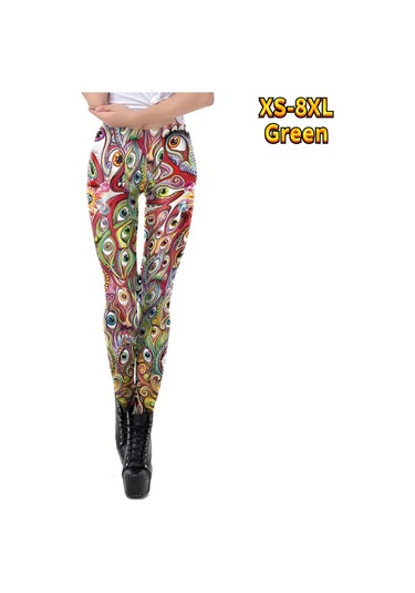 Yeşil Bayan Çok Renkli Gözler Baskılar Streç Yoga Tayt Spor Koşu Spor Salonu Spor Aktif Pantolon Yeşil