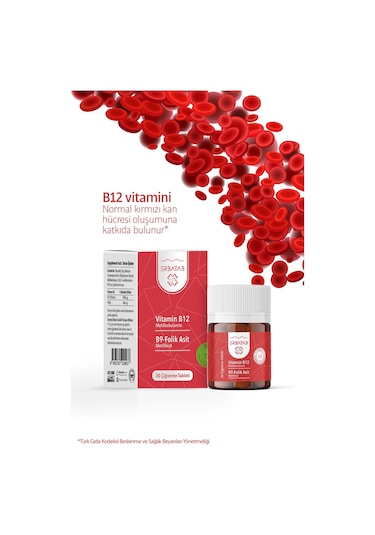Erbatab Vitamin B12 Folik Asit B9 Takviye Edici Gıda 30 Çiğneme Tablet