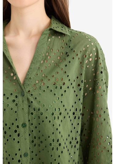 Defacto Regular Fit Pamuklu Brode Plaj Gömleği-fall İn Love C0506ax25smgn775 Yeşil