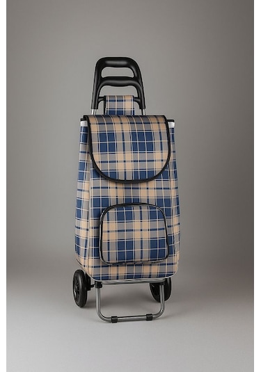 Su Geçirmez Çantalı Katlanabilir Alüminyum Pazar Arabası Mavi