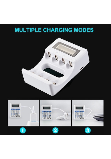 Padalink Beyaz 4 Lü Usb Şarj Cihazı, Aa/aaa Nikel Hidrojen Pil İçin, 2a Akım, Lcd Ekranlı