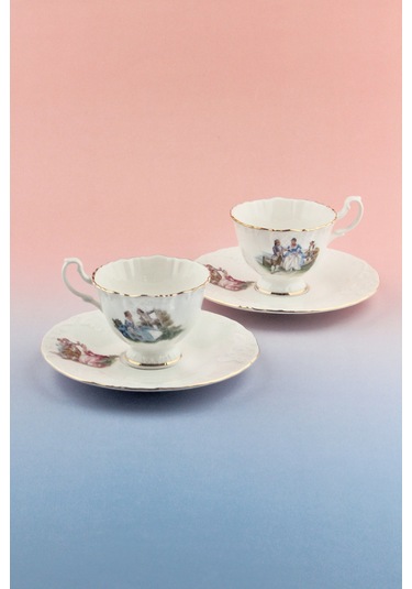 Altın Yaldızlı Markis 2 Kişilik Kahve Fincan Takımı Beyaz - Altın