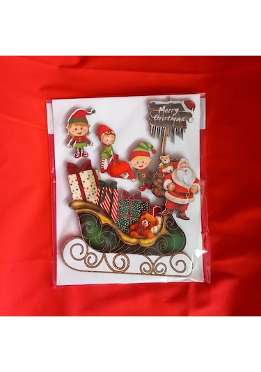 Yılbaşı Ahşap Sticker Model 2 Kırmızı