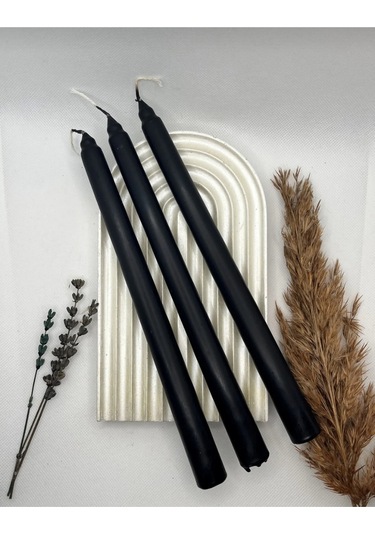 Denic 10 lu Siyah Şamdan Mum Konik Mum