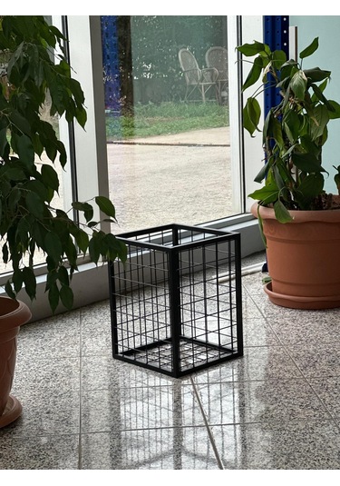 Metal Tel Kasa Sepet - Dekoratif, Taşınabilir Ürün Kasası, Sele Sepet 40x40 Cm H:20 Cm Siyah