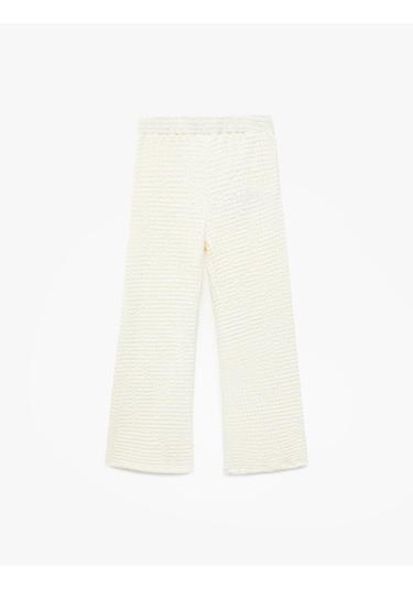 Koton Beli Lastikli Dokulu İspanyol Paça Pantolon Bej 5skg40179ak Ekru
