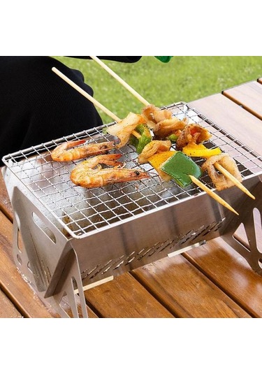 Barbekü Izgara Taşınabilir Paslanmaz Çelik Katlanır Çok Yönlü Açık Barbekü Kamp Seyahat İçin Pişirme Seti