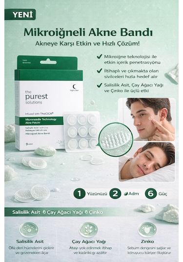 The Purest Solutions Microneedle Teknolojili Akne Bant, Akne Karşıtı Yama, Mikroiğneli Bant, 9'lu