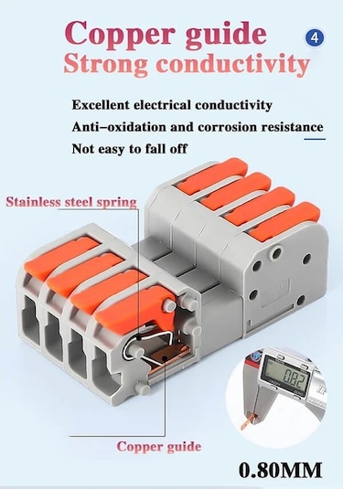 Koodmax 10 Adet Hızlı Kablo Ekleme Birleştirme Konnektörü - Dörtlü Klemens - Bağlantı Kesme Özellikli