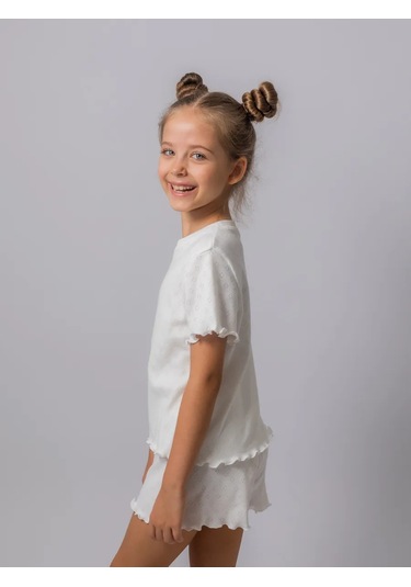 Sem Bur Çocuklar İçin Dantelli Pijama Takımı Şortlu 462072134 Beyaz
