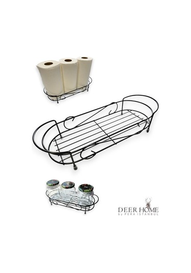 Paslanmaz Siyah Tezgah Üstü Banyo Mutfak Düzenleyici Raf Siyah