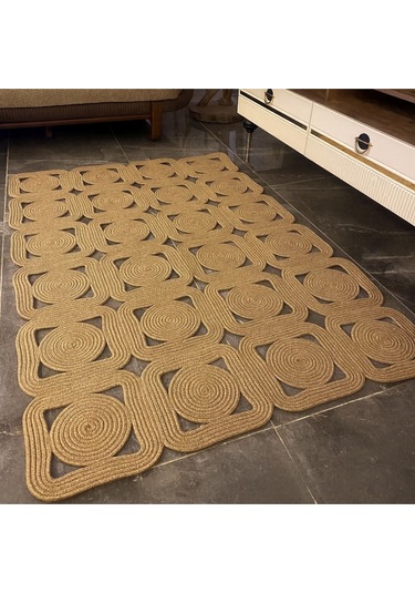 Solena Jüt Hasır Dikdörtgen Şık Kilim Halı Paspas Yolluk Evinizi Şımartın Tarzınızı Yansıtın Bej
