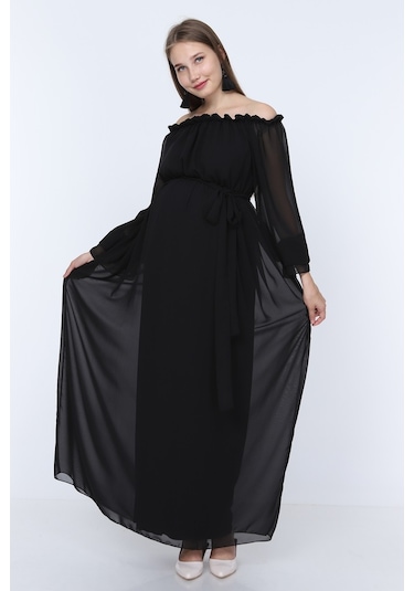 Modalabio Moda Labio-Babyshower Dökümlü Hamile Elbisesi Siyah