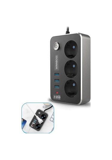 Isıya Dayanıklı Termal Akım Korumalı 2 Mt 10a 2500w 3lü Priz Ve 3 Usbi 2 1a Uzatma Kablosu