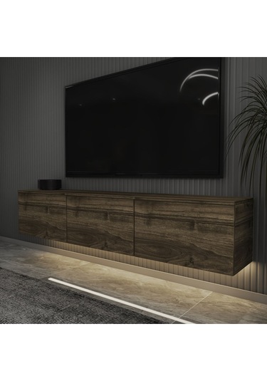 Neon Led Işıklı Duvara Monte,3 Kapaklı Tv Ünitesi,tv Sehpası Sandık Ceviz - İstanbul Ceviz İstanbul Ceviz