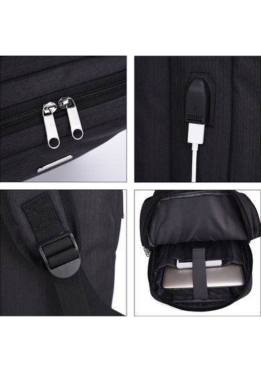 Wezone Usb Şarjlı Geniş Kapasiteli Oxford Kumaş Sırt Çantası - Gri Koyu Gri