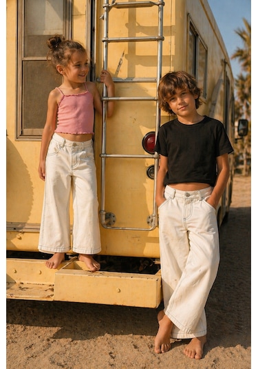Baby Lory Kids Store Unisex Beyaz Bol Paça Pantolon