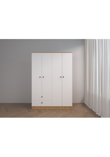 4 Kapaklı 2 Çekmeceli Modern Gardırop