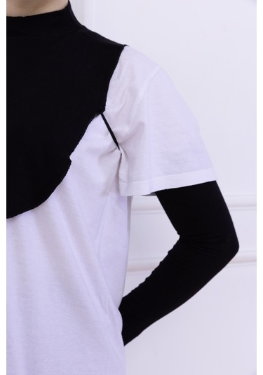 Boyunluk Ve Kolluk Seti Siyah - Balıkçı Yakalı Kadın Tesettür Penye Yarım Body Namaz Kolluğu Hijab Siyah