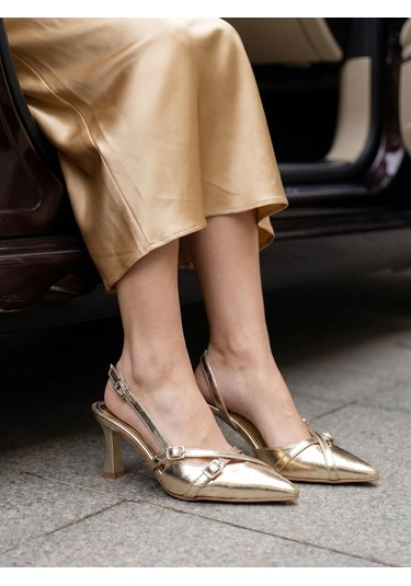 Nesilshoes Nesil Shoes Uraz 500 Altın Çift Toka Kadın Sandalet