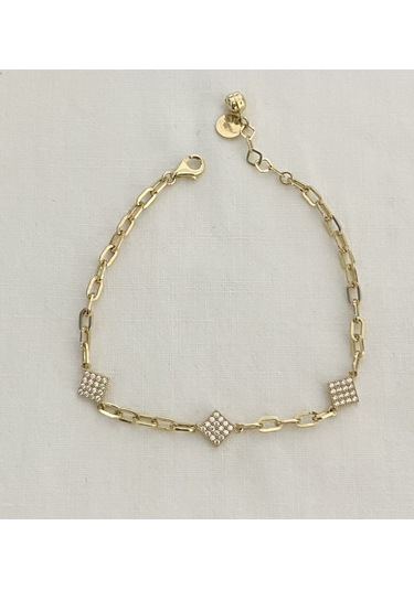 Bydevli Üçgen Motifli Taşlı Altın Bileklik-bbyd387