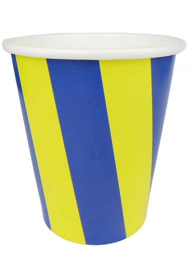 Bardak Karton Çizgili Sarı Lacivert 8 Oz Pk:8 +3