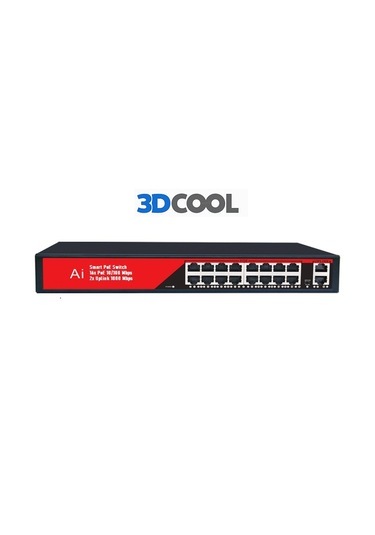 3dcool 3d-psf16 18 Port Kamera Poe Switch 16xpoe 2x Gigabit Uplink 240w 250mt