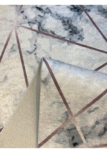 Dijital Kaymaz Yıkanabilir Krem Modern Salon Halısı Mutfak Halısı Yolluk Balkon Halısı Ev Dekor Krem - Gri - Bordo