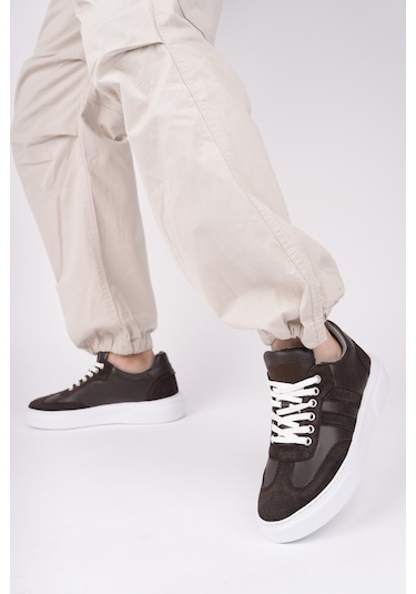 Muggo Logan Kalın Taban Bağcıklı Erkek Günlük Sneaker Spor Ayakkabı Kahverengi
