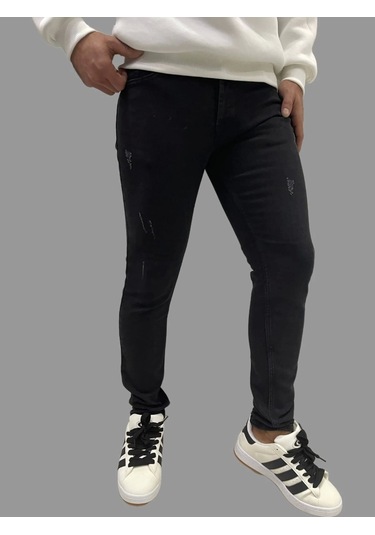 Erkek Dar Paça Tırnaklı Newone Koyu Siyah Kot Pantolon Koyu Siyah