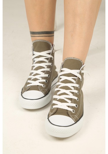 Bağcıklı Unisex Uzun Keten Ayakkabı-haki-111 Haki