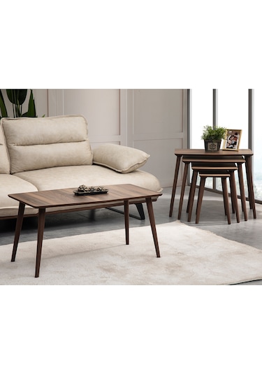 Vovvahome Vega 4lü Mdf Ahşap Zigon Sehpa Ve Orta Sehpa - Ceviz