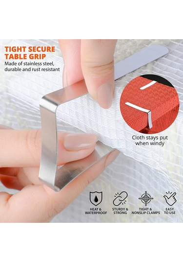 Jeehugo 12 Adet Paslanmaz Çelik Masa Örtüsü Klipsi - Dış Mekan Piknik Masa Örtüsü Sabitleyici, Dayanıklı Ve Paslanmaz, Kolay Kullanıma Uygun Gümüş
