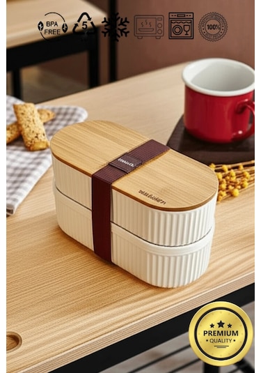 Bambu Kapaklı Lunch Box Kahvaltılık Saklama Kabı Large Bölmeli Çok Renkli