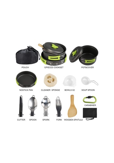 15 Adet Taşınabilir Kamp Tencere Tava Kase Seti