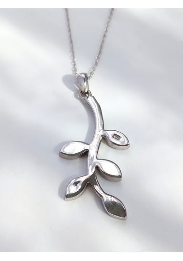 Keskin Gümüş Mavi Opal Taşlı Yaprak Tasarım Kadın Gümüş Kolye