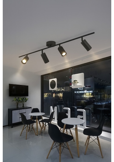 Spoti 4'lü Siyah Renk Gün Işığı Modern Tasarım Salon - Mutfak - Banyo Spot Ledli Sıralı Avize Siyah