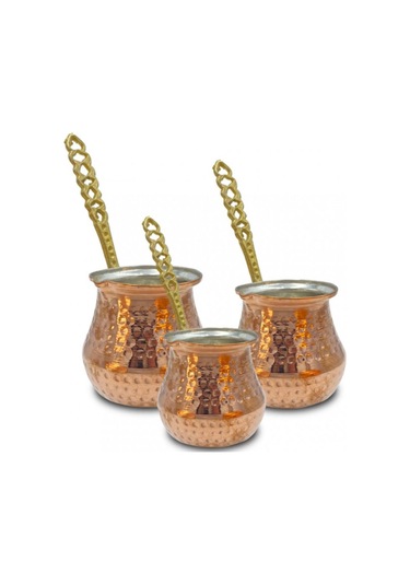 Tombik Cezve Kırmızı Bakır 3'lü Set