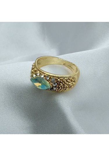 Yeni Sezon Vip Seri Paslanmaz Çelik Altın Kaplama Dorika'lı Yeşil Taş'lı Yüzük Gold