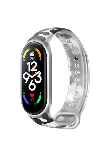 Wozlo Xiaomi Mi Band 7 Silikon Kordon Kayış Şeffaf Kamuflaj Desen - Gri