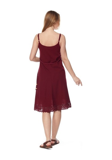 Şile Bezi Bordo Askılı Kemerli Elbise Bordo