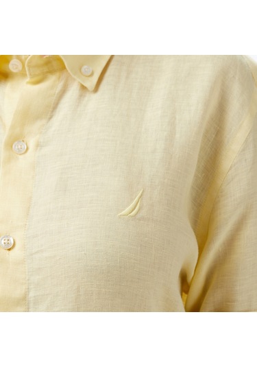 Nautica Erkek Sarı Classic Fit Keten Gömlek Düz W55101t Sarı