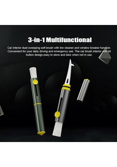 Jeehugo Araç Pencere Kırıcı Ve Temizleme Fırçası - Klima Vantili, Tuşlar, Lastikler İçin - 3'lü Araç Gereci - Koyu Yeşil
