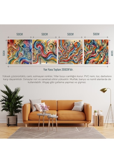 İskandinav Soyut Tablo Set Çerçevesiz 50x50cm Pvc Tablo 4'lü Set 024 Her Bir Tablo 50x50cm Büyüklüğündedir.