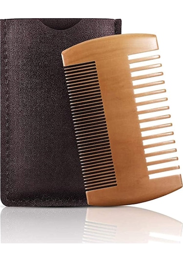 Sakal Tarağı Sakal Ahşap Tarak, Bıyık Tarağı Ahşap Deri Kılıflı