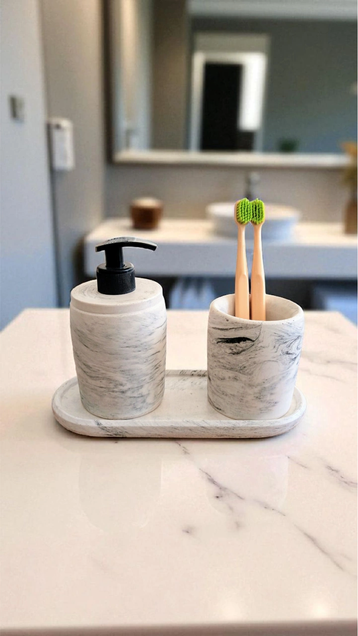 Marble Serisi Beton Banyo Seti Gri