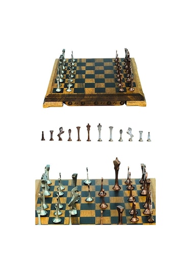 Mc53 Satranç Takımı El Yapımı Gerçek Ceviz Ağacı Satranç Tahtası Antik Metal Satranç Taşları